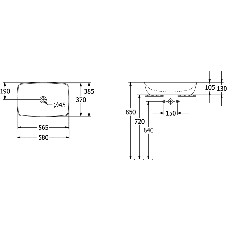 Villeroy & Boch Artis håndvask, 58x38,5 cm, blå