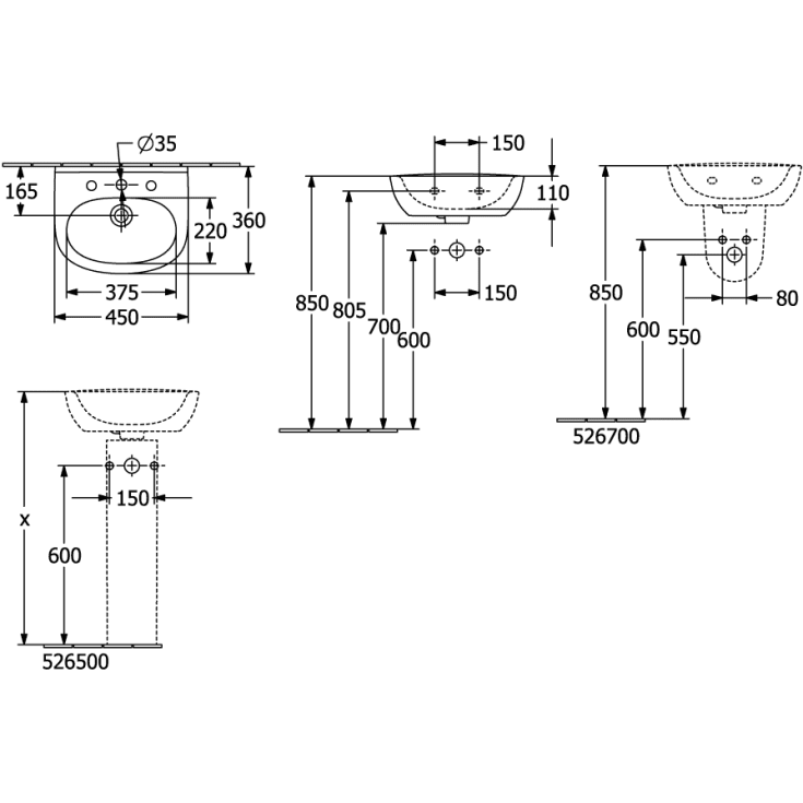 Villeroy & Boch O.Novo håndvask, 45x36 cm, hvid