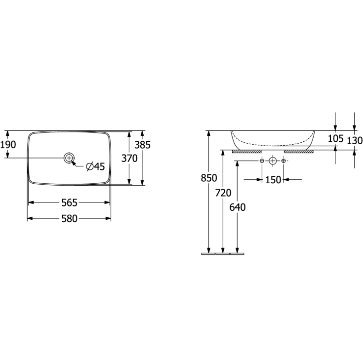 Villeroy & Boch Artis håndvask, 58x38,5 cm, mat hvid