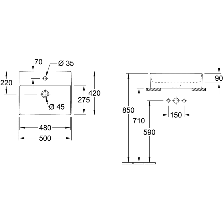 Villeroy & Boch Memento 2.0 håndvask, 50x42 cm, mat hvid