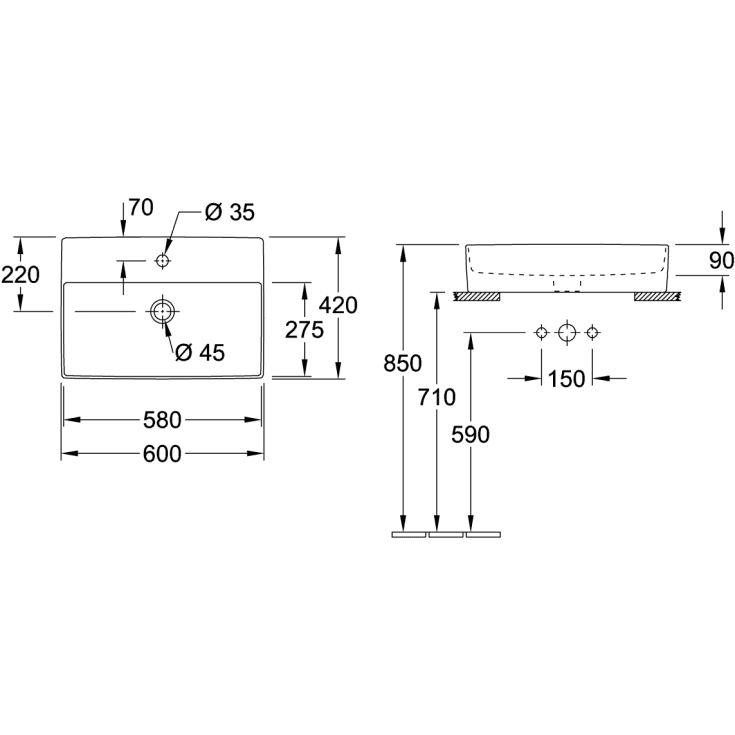 Villeroy & Boch Memento 2.0 håndvask, 60x42 cm, mat hvid