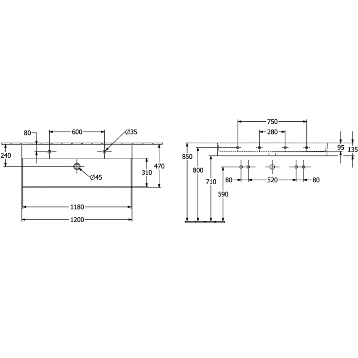 Villeroy & Boch Memento 2.0 håndvask, 120x47 cm, mat hvid