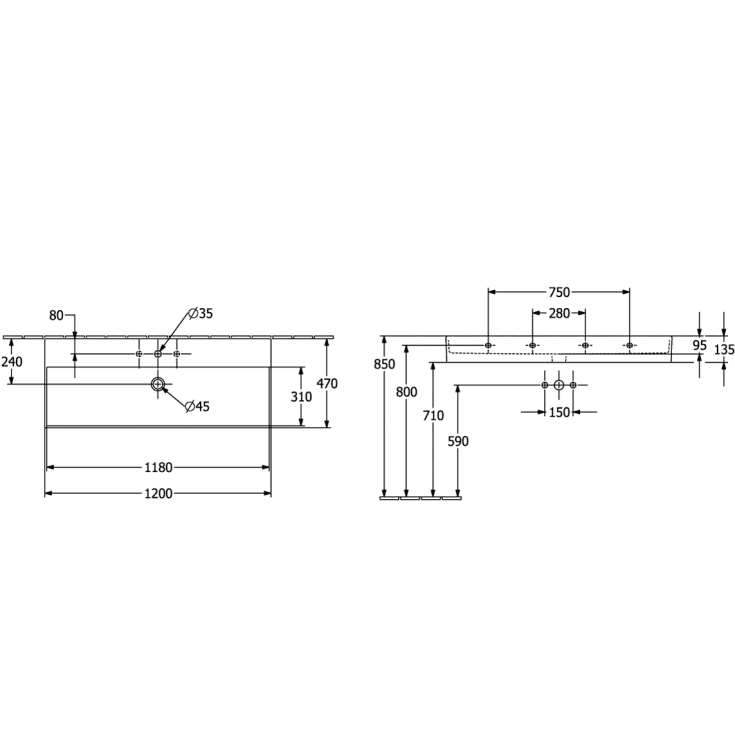 Villeroy & Boch Memento 2.0 håndvask, 120x47 cm, mat hvid