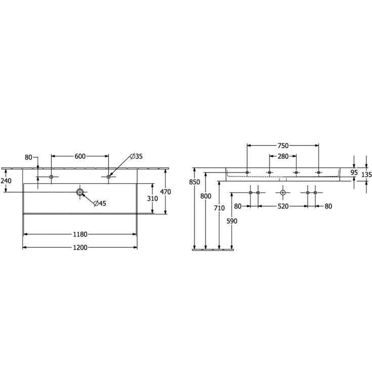 Villeroy & Boch Memento 2.0 håndvask, 120x47 cm, hvid