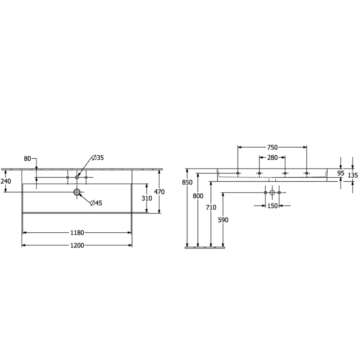 Villeroy & Boch Memento 2.0 håndvask, 120x47 cm, mat grå