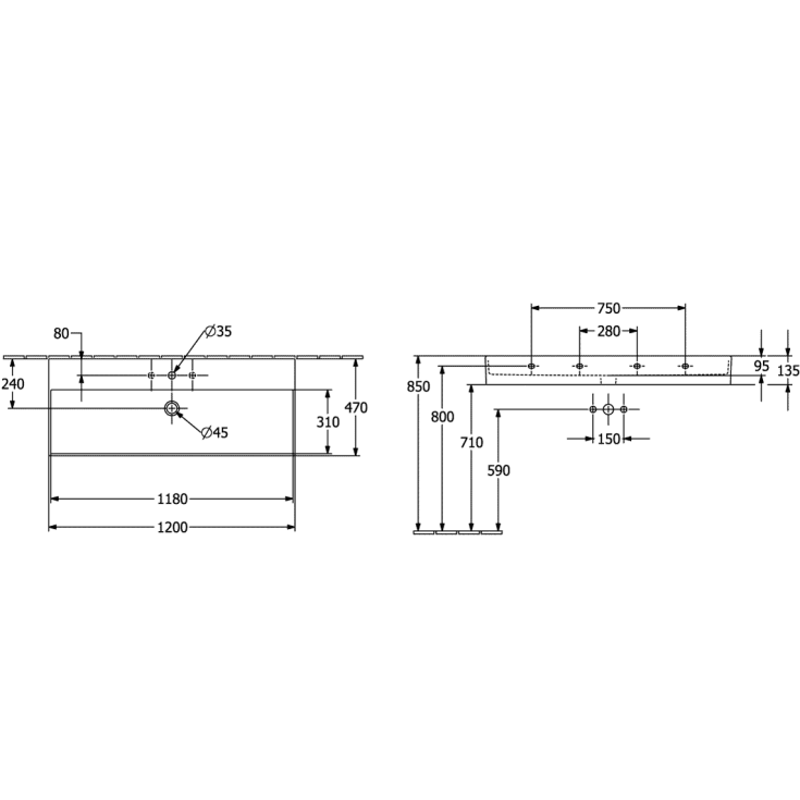 Villeroy & Boch Memento 2.0 håndvask, 120x47 cm, hvid