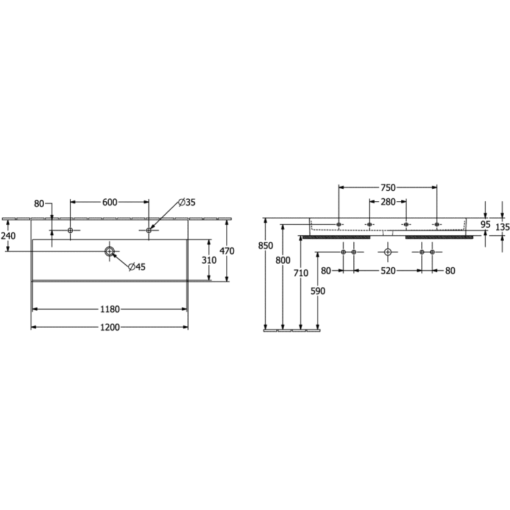 Villeroy & Boch Memento 2.0 håndvask, 120x47 cm, hvid