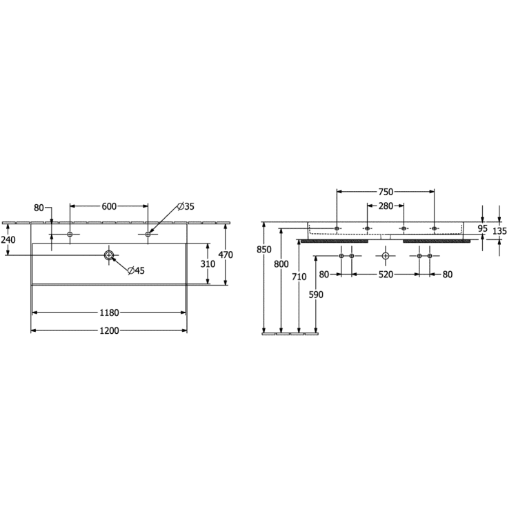 Villeroy & Boch Memento 2.0 håndvask, 120x47 cm, mat grå