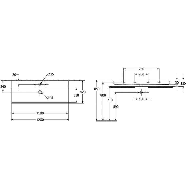 Villeroy & Boch Memento 2.0 håndvask, 120x47 cm, mat hvid