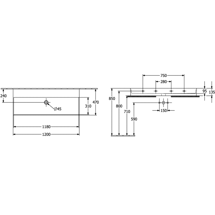 Villeroy & Boch Memento 2.0 håndvask, 120x47 cm, hvid