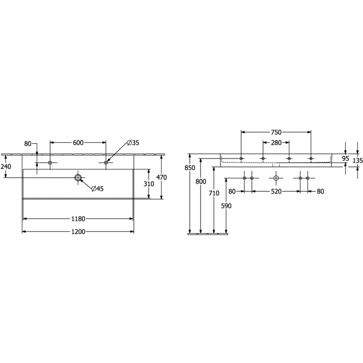 Villeroy & Boch Memento 2.0 håndvask, 120x47 cm, mat hvid