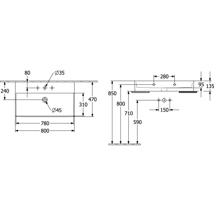 Villeroy & Boch Memento 2.0 håndvask, 80x47 cm, hvid