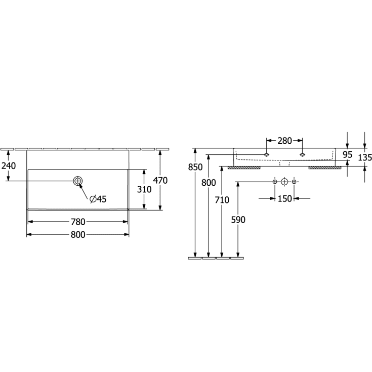 Villeroy & Boch Memento 2.0 håndvask, 80x47 cm, hvid