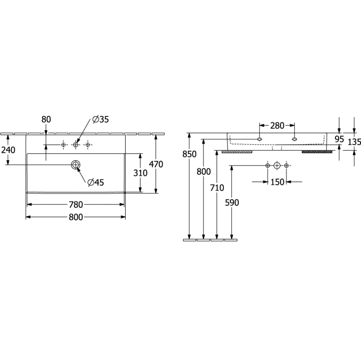 Villeroy & Boch Memento 2.0 håndvask, 80x47 cm, hvid