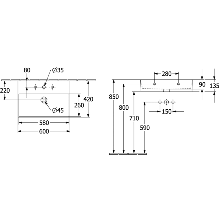 Villeroy & Boch Memento 2.0 håndvask, 60x42 cm, mat hvid