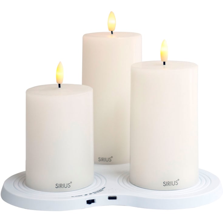 Sille LED stearinlys Oppladbart sett m/3 stk hvit+Multilader