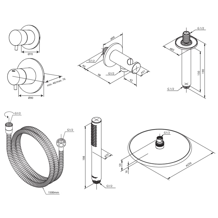 Damixa Silhouet DS2 brusesæt, vandbesparende, stål