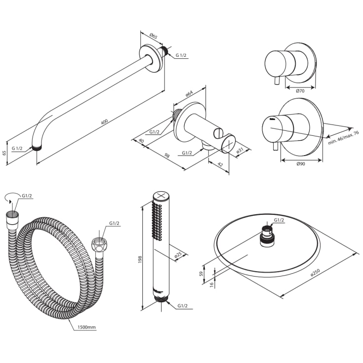 Damixa Silhouet DS1 brusesæt, vandbesparende, stål