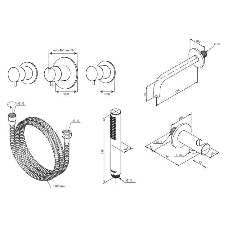 Damixa Silhouet BS2 badekarbatteri med dusjsett, svart krom