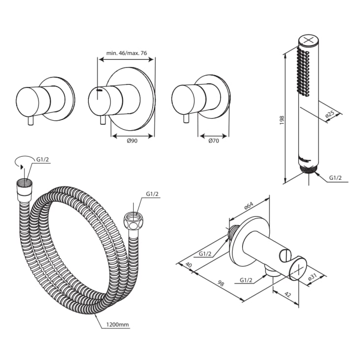 Damixa Silhouet BS1 badekarbatteri med dusjsett, børstet kobber PVD