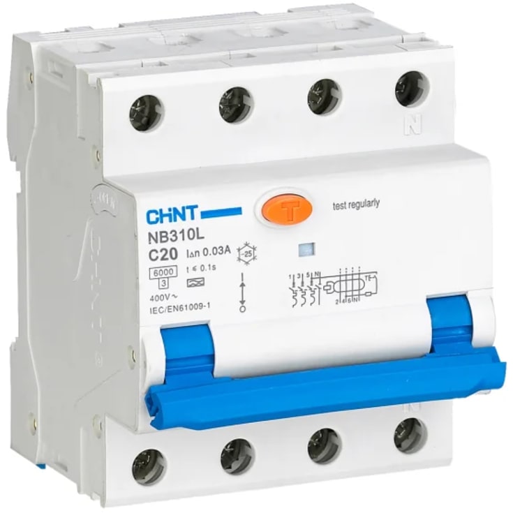 Elit Scandinavia Chint RCBO kombiafbryder, NB310L/3N, HPFI, 3P+N, C, 30mA, 6kA, type A, 20A