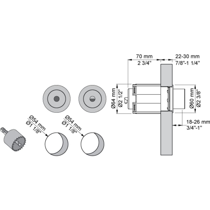 Vola A83 trykknapsæt, krom