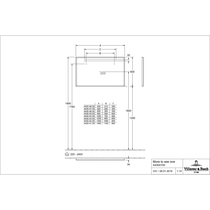 Villeroy & Boch V&B A430 More to see one spejl m/led 60