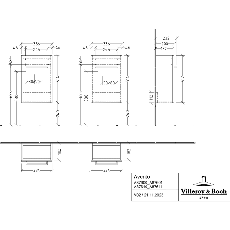 Villeroy & Boch Avento Vanity underskab, 33,6x23,2 cm, venstre, brun eg