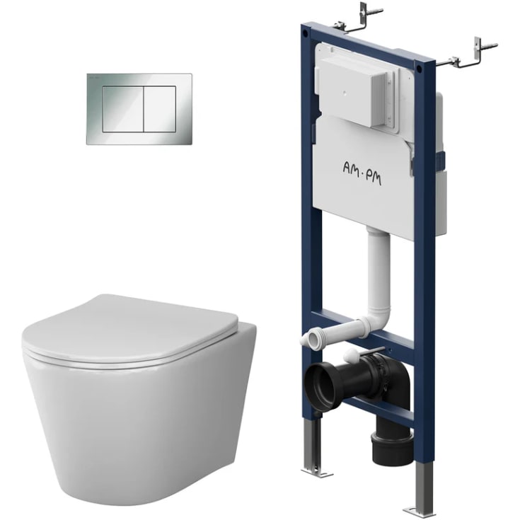 AM.PM Spike vägghängt toalettpaket, utan spolkant, vit/krom