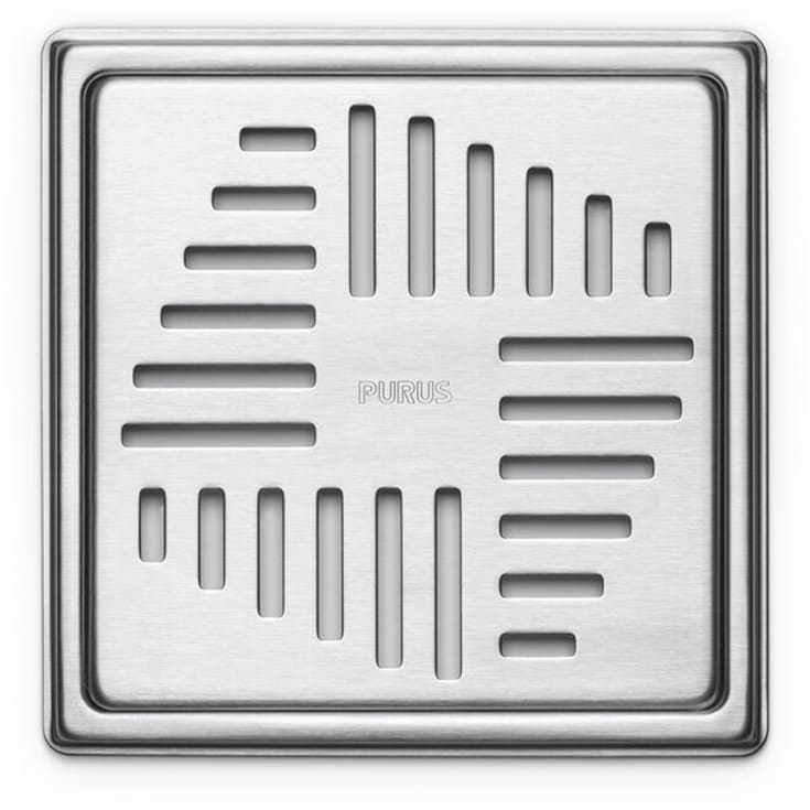 Purus Deco afløbsrist, rist og ramme, 154x154 mm, rustfrit stål