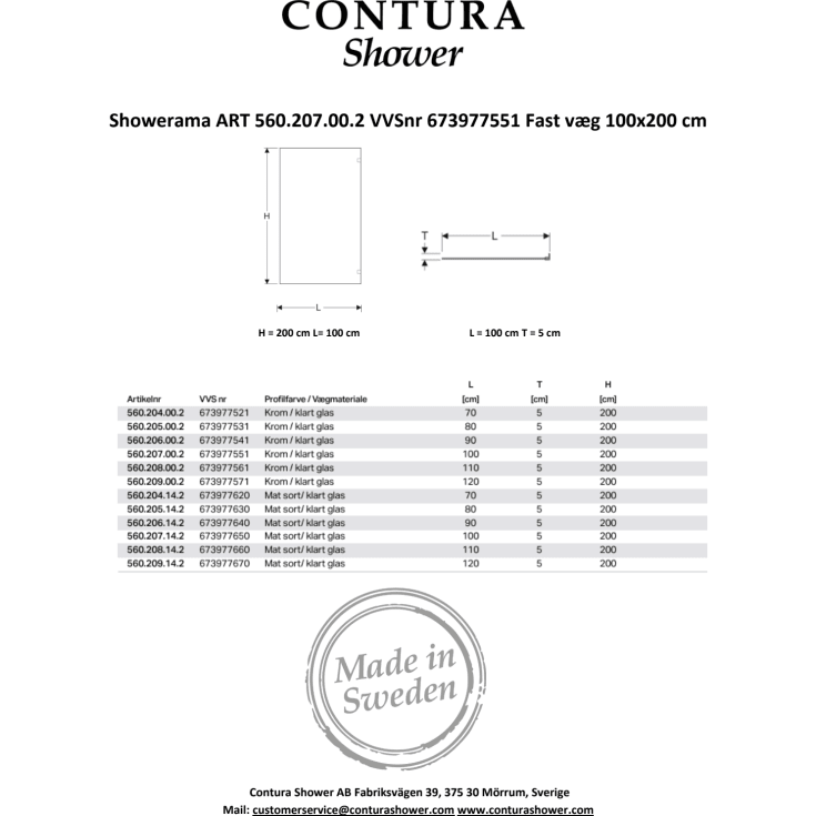 Contura Shower Showerama Art brusevæg, 100 cm, klart glas, krom