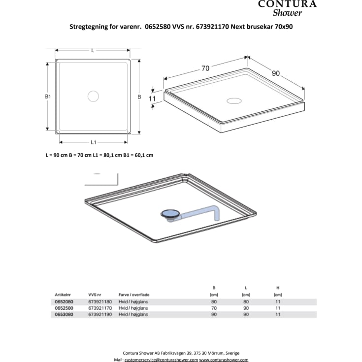 Contura Shower Next kabinekar, 70x90 cm, hvid