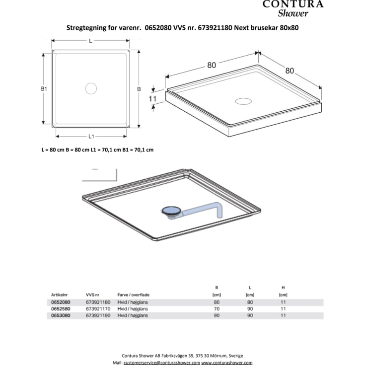 Contura Shower Next kabinekar, 80x80 cm, hvid