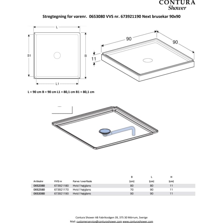 Contura Shower Next kabinkar, 90x90 cm, hvit