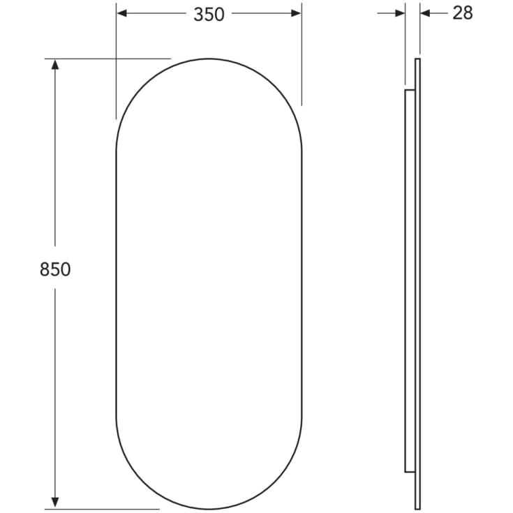 Gustavsberg spejl med lys, 35x85 cm