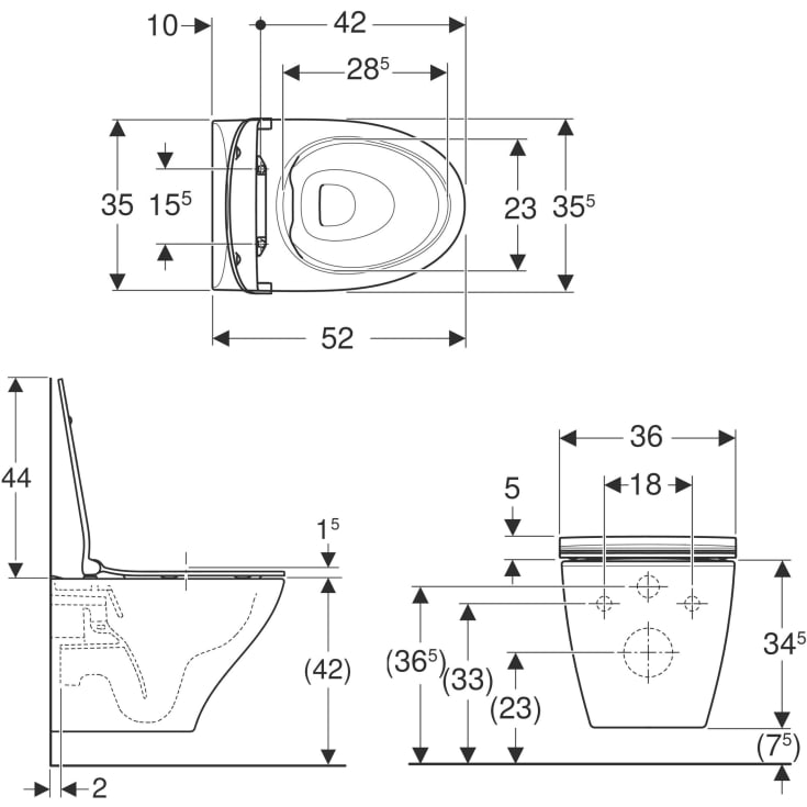 Ifö Spira Modern vegghengt toalett, uten skyllekant, rengjøringsvennlig, hvit