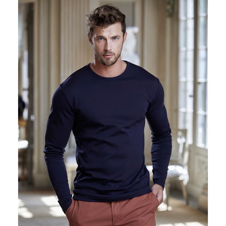 Tee Jays Interlock langærmet T-shirt, Navy, 2XL