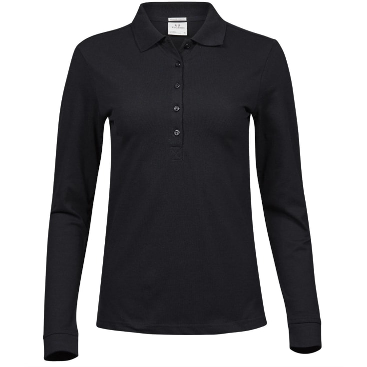 Tee Jays Luxury langærmet dame polo T-shirt, Sort, L
