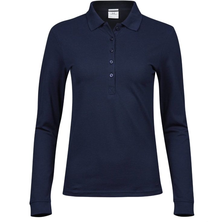 Tee Jays Luxury langærmet dame polo T-shirt, Navy, 3XL
