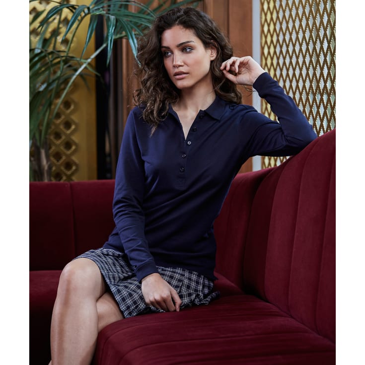 Tee Jays Luxury langærmet dame polo T-shirt, Navy, 3XL