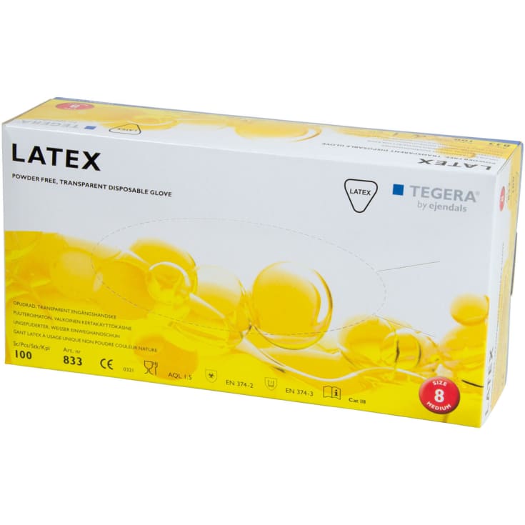 Tegera 833 engangshandsker/latexhandsker pudderfri 100 stk., Hvid, 10