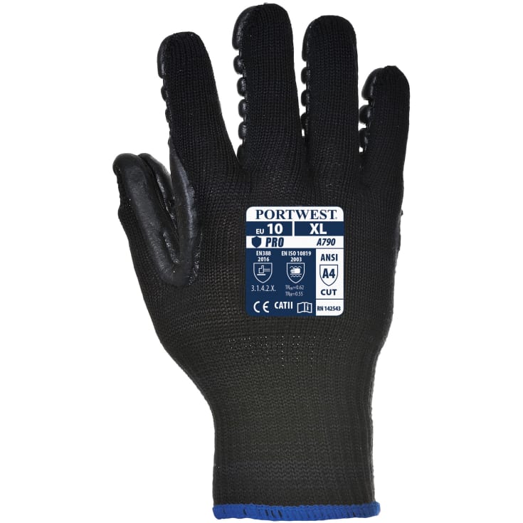 Portwest A790 vibrationsdæmpende handsker, Sort, XL/10