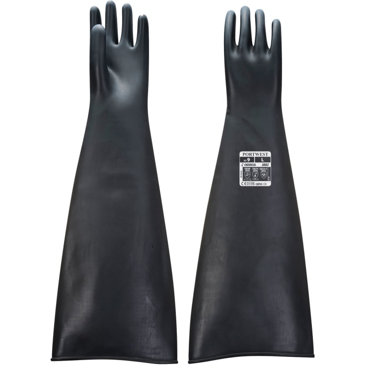 Portwest A803 kraftig kemikaliebeskyttelseshandsker i latex, 60 cm, Sort, XL/10