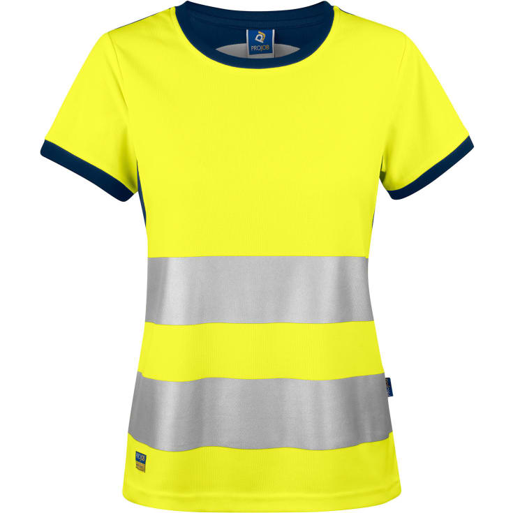 ProJob dame T-shirt 6012, Hi-vis Gul/Marine, XS
