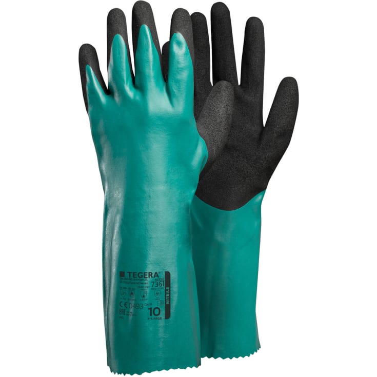 Tegera 7361 kemikaliebeskyttelseshandsker, Grøn/Sort, 8