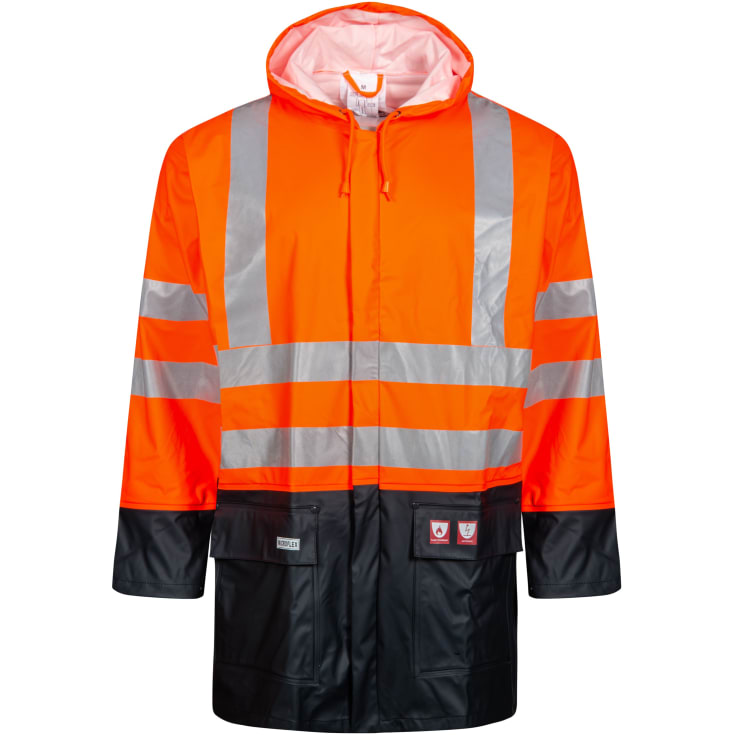 Lyngsøe Multinorm PU regnjakke, Hi-Vis Orange/Navy, 4XL