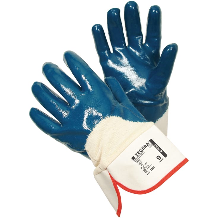 Tegera 2207 skærehæmmende handsker nitril Cut B, Blå/Beige, 10
