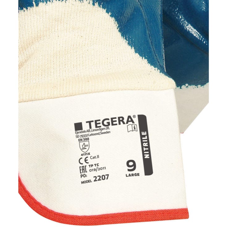 Tegera 2207 skærehæmmende handsker nitril Cut B, Blå/Beige, 10