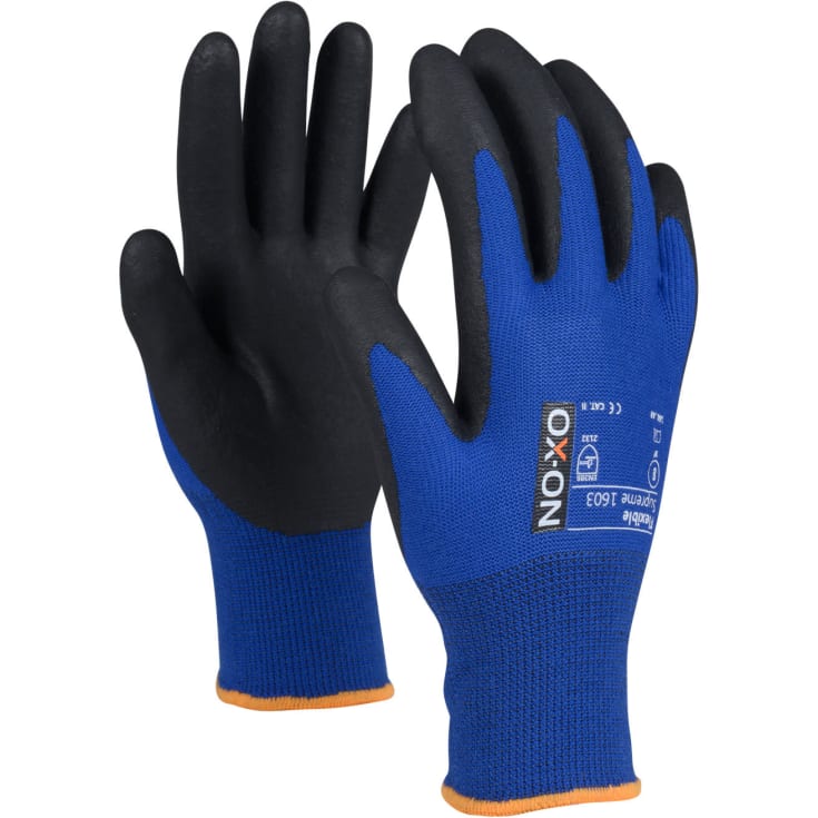 OX-ON Flexible Supreme 1603 arbejdshandsker, Blå/Sort, 8