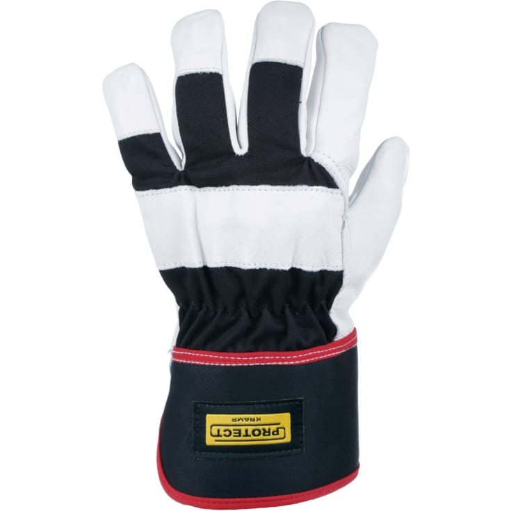 Kramp 6.003 foret arbejdshandsker i oksehud, Sort/Hvid, 10/XL